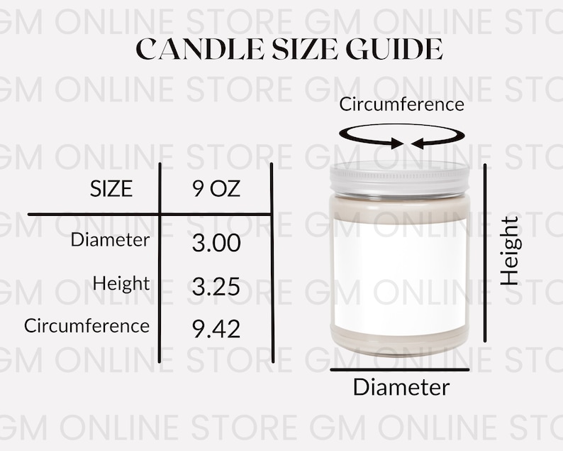 Candle Size Chart Candle Mock up Candle Care Instructions Etsy
