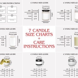 Tabela de tamanhos de velas Maquete de velas Instruções de cuidados com velas Maquete de velas Tabela de tamanhos de velas de soja Imprimir tabela de tamanhos de velas Instruções de velas