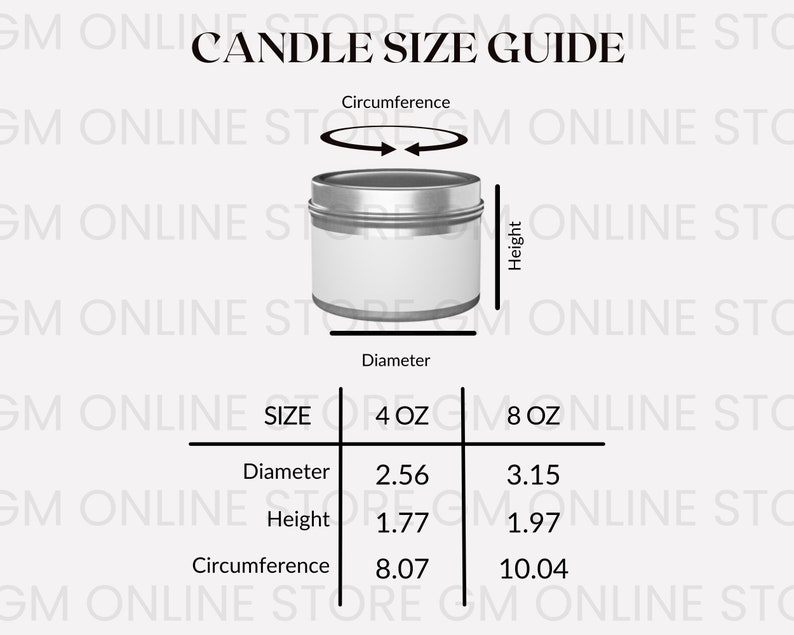 Candle Size Chart Candle Mock Up Candle Care Instructions Candle Mockup Soy Candle Size Chart Printify Candle Size Chart Candle Instruction