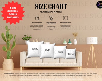 Square Pillow Size Chart Mockup Square Pillow Mockup for Printify Pillow Mockup Size Chart-Throw Pillow Size Mockup Pillow Size Chart Mockup