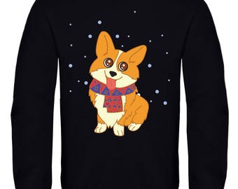 Cute Corgi dog smiling with scarf / Women's / Men's Sweatshirt / Birthday gift / Christmas present / Active wear/Cotton