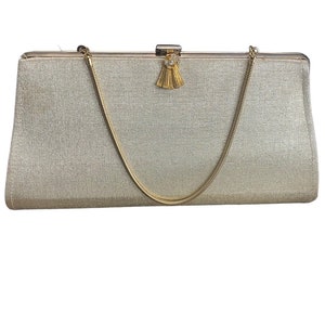 Vintage Gold Metallic Evening Clutch with Tassel & Rhinestone