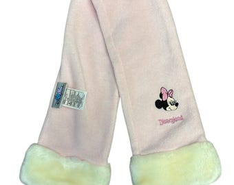 Vintage 2003 Disneyland Minnie Mouse Pink Plush Scarf Faux Fur Trim Disney Parks Y2K
