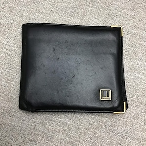 Cartera plegable de cuero negro para hombre de Dunhill con placa con logotipo en negro y dorado