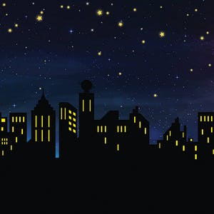 Superhero | Pjmasks | Printable | Night Sky City | Birthday Party Backdrop Artwork