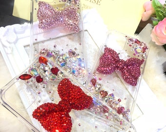 NEU!! Strass strass handgefertigt wunderschönes Crystallised Big Bow Design für I Phone 14 Samsung Huawei