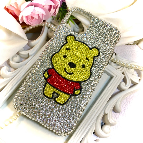 NEW!! Imported Rhinestone Handcrafted Cute Winnie The Pooh design For I Phone 14 Samsung Huawei