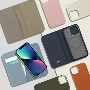 Étui à rabat en cuir MagSafe pour iPhone 16 et étui en cuir avec gravure et gaufrage Personnalisation Étui à rabat avec porte-cartes pour iPhone 16