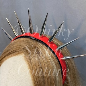 Spikes red headband spike gothic extra large OTT silver studs punk crown headpiece studded goth cyberpunk cybergoth festival EDM tiara