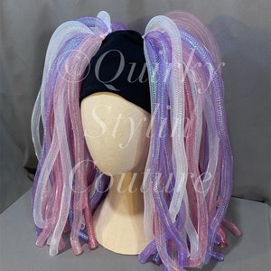 Rosa viola pastello Cyberlox capelli cade gotico rave cyber punk festival pastelgoth dread falls cybergoth dreadlock copricapo parrucca cosplay EDM