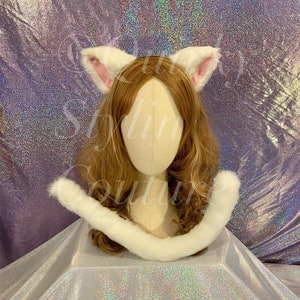 ホワイト ピンク 猫耳 しっぽ セット 子猫 コスプレ かわいい ゴシック ロリータ メイド パステル フェスティバル レイブ 子猫耳 子猫プレイ ペットプレイ DDLG LARP コスチューム