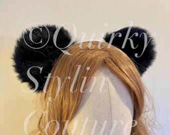 Panda Bear Ears carino tutto nero otaku lolita rave orecchio fascia Ewok unisex cosplay peloso orsacchiotto petplay festival party kuma costume
