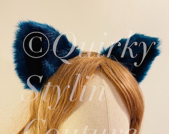 Galaxy Blue Cat Ears cute otaku lolita rave ear headband dark blue unisex cosplay furry fluffy fox ears festival party wolf costume ears