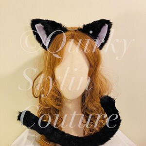 黒と白の猫耳と尻尾のセット 子猫コスプレ かわいい デコラ ゴシックロリータ メイドフェスティバル レイブ 子猫耳 子猫プレイ ペットプレイ DDLG LARP コスチューム