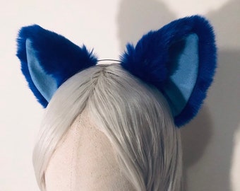 Bright blue cat ears headband cute lolita decora galaxy kitten ears cosplay furry fluffy kawaii costume rave festival party kitty ears