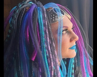BY ORDER Custom 3 colours Cyberlox hair falls cyber gothic Y2K cybergoth dreadlock hairfall set 1 pair large cyberpunk cosplay steampunk wig