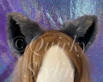Dark Grey & Black Cat Ears gothic punk lolita rave headband cute unisex cosplay furry fluffy fox ears festival party wolf EDM costume ears