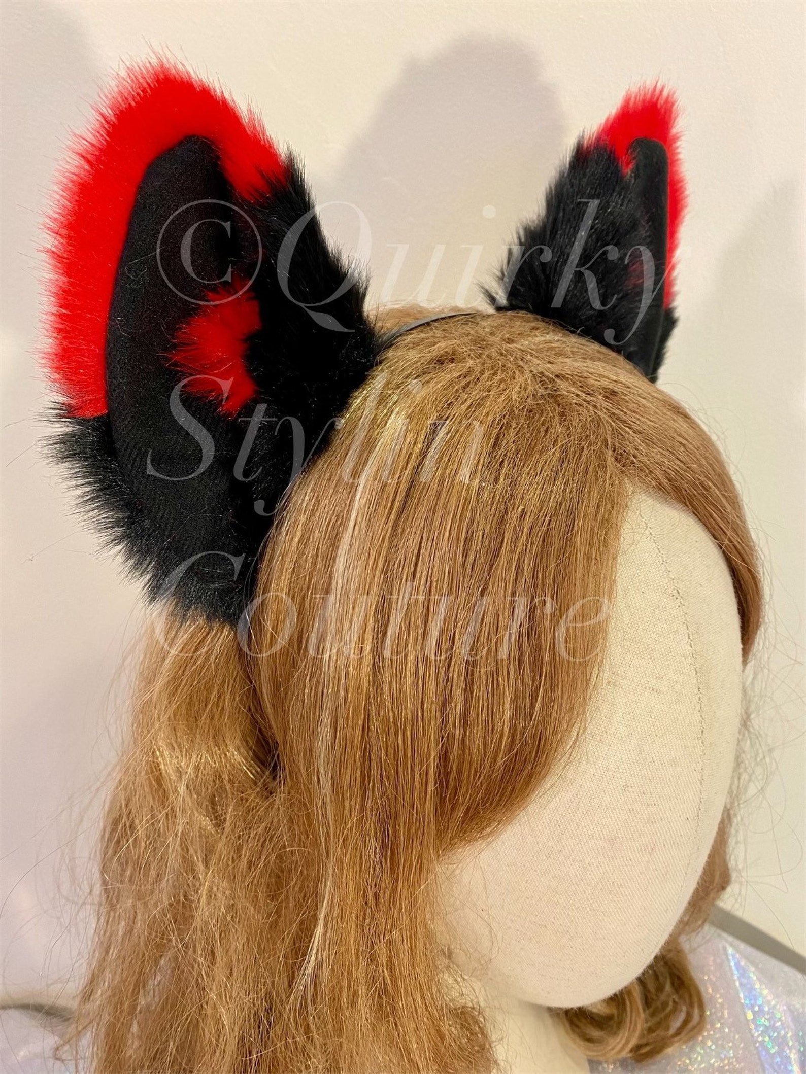 Black & Red Fox Ears Cute Otaku Lolita Rave Ear Headband | Etsy