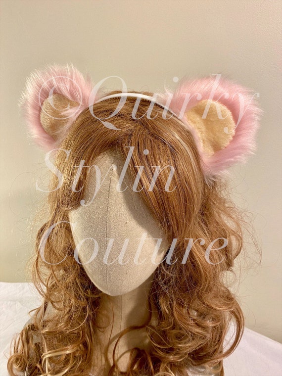 Cute Anime Lolita Cat Ears Hair Clip - Yellow With Pink Inside, Long Fur Cosplay Accessory
