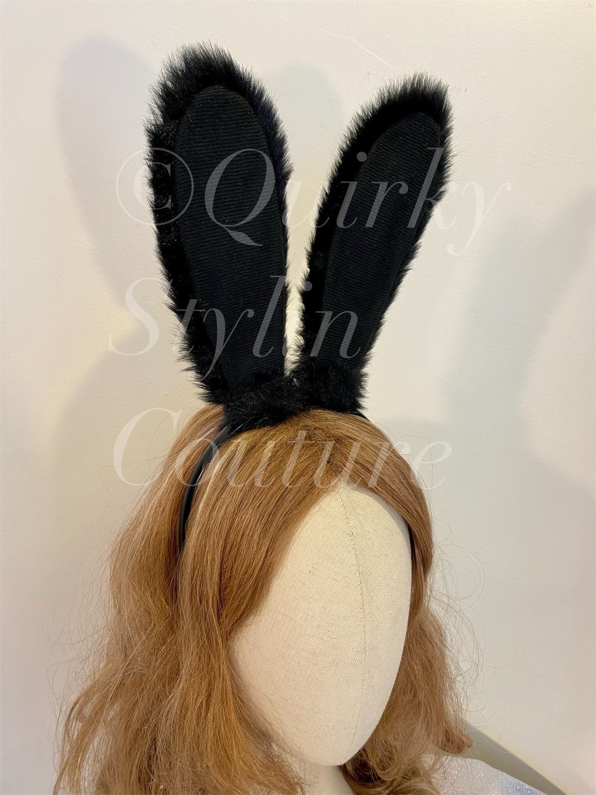 Black Bunny Rabbit Ears & Tail Set Gothic Cute Posable 