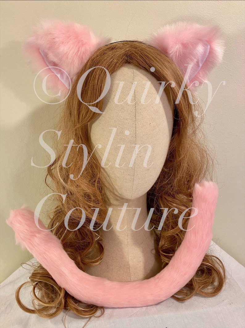 Pink Cat Ears Tail Set Kitty Cosplay Kawaii Gothic Lolita Maid - Etsy