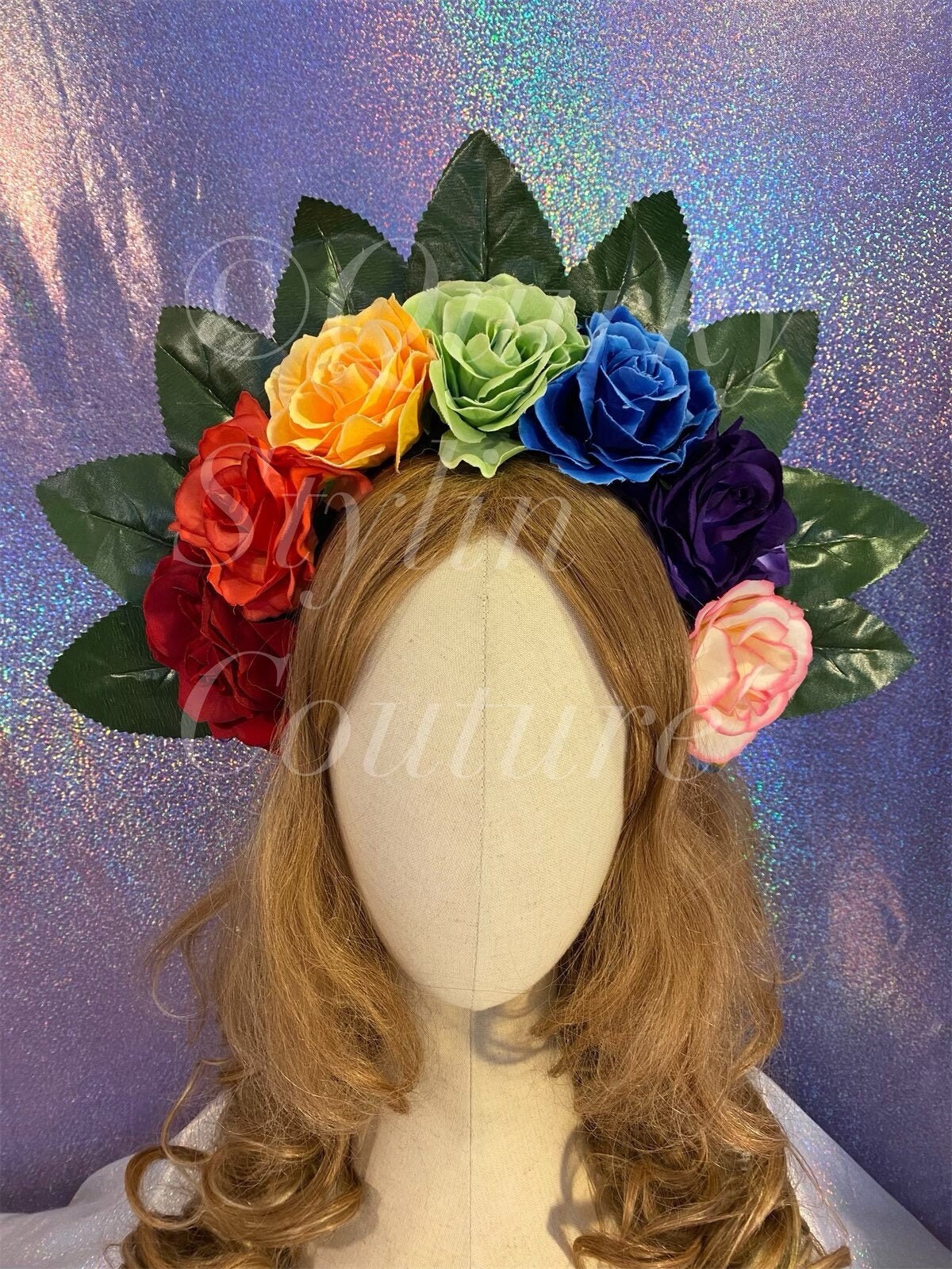 Rainbow Flowers Headdress Huge Floral Leaf Halo Goddess Flower Crown Cosplay Burlesque Festival Fairy Rockabilly Pride Tropical Headpiece Etsy