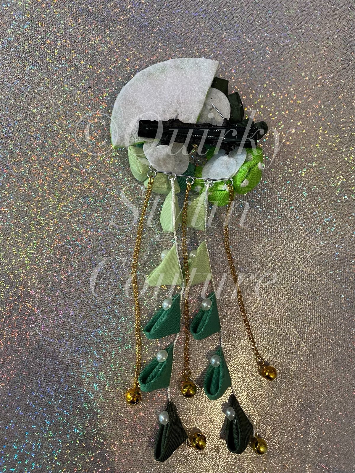 Kanzashi Hair Clip Floral & Pearl Sakura Matcha Green Tea
