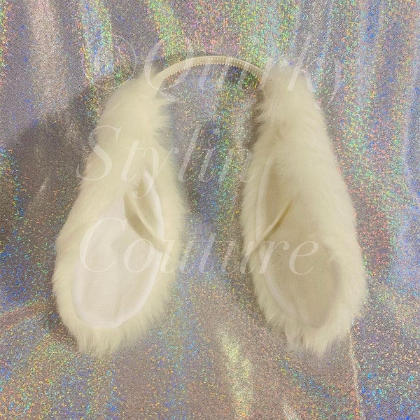 Oreilles souples blanches chiot ou lapin bélier lapin, chèvre ou mouton mignon bandeau otaku rave cosplay fourrure festival fête démon costume oreilles