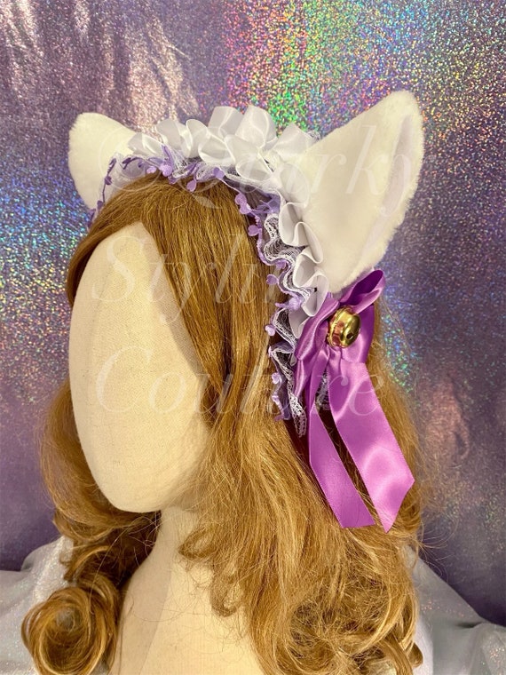 Amethyst Purple & White Cat Ears Neko Maid Headband Gothic  display picture 1