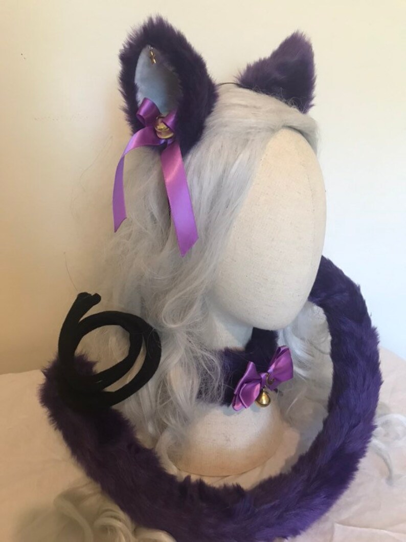 Purple Galaxy luxury Cat Ears /& tail cute moon star lolita decora rave headband cosplay furry festival party kittenplay celestial collar set