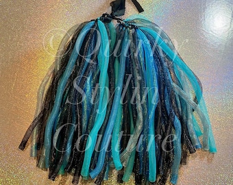 Teal, turquoise blue & black Cyberlox hair falls PAIR ponytails set Gothic rave Y2K festival hair accessory EDM dreadlocks cyber headpiece