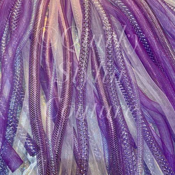 Cyberlox hairfalls purple white silver pastel shiny gothic cyberpunk cybergoth dreadlock dreadfalls rave festival pastelgoth wig headpiece