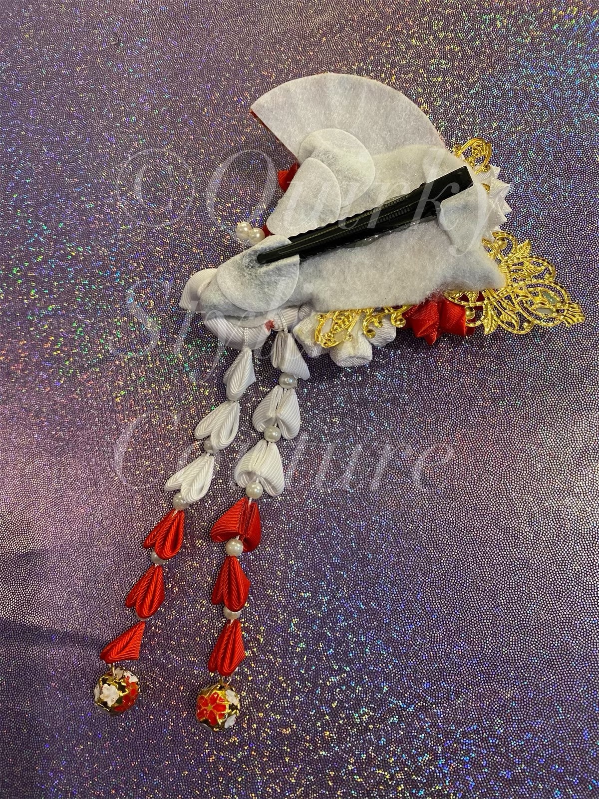 Kanzashi Floral Pearl Fan Sakura Hair Clip Red White Bell Kanzashi Floral Pearl Fan Sakura Hair Clip Red White Bell