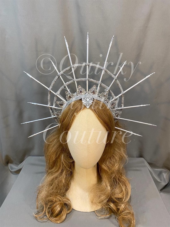 Bronze & silver festival crown tiara halo w spikes Shop Halo Crown - Rhinestone Sunburst Spiked Halo Crown  main image 4