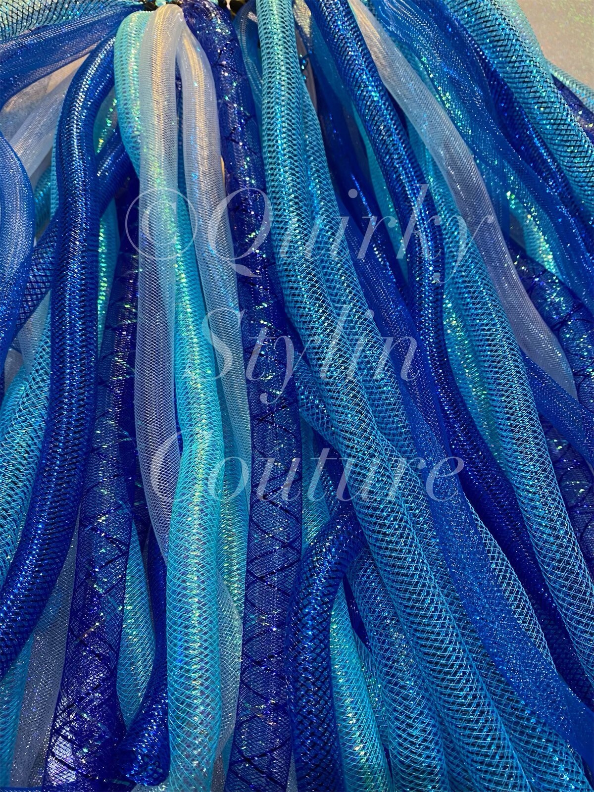 Ocean blue Mermaid teal & white  Cyberlox hair falls ponytails Gothic EDM rave cyber punk hair accessory dreadlock wig fantasy headdress Y2K