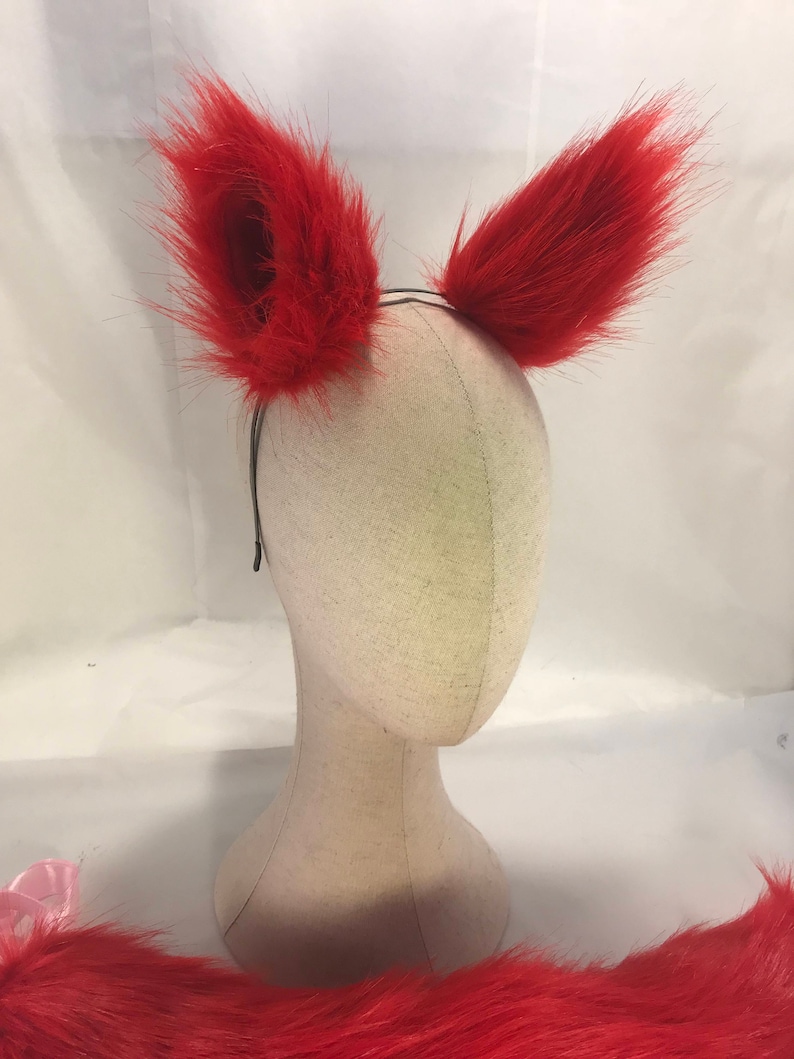 Deep red Fox tail and ears headband red set kawaii fox or wolf canine furry petplay festival cosplay rave fox ears and tail