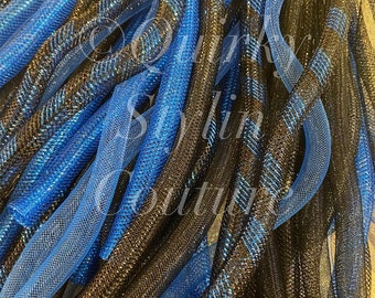 Blue & black Cyberlox hair falls PAIR Set Gothic dance rave cyberpunk festival hair accessory bellydance dreadlocks EDM Y2K wig hairpiece