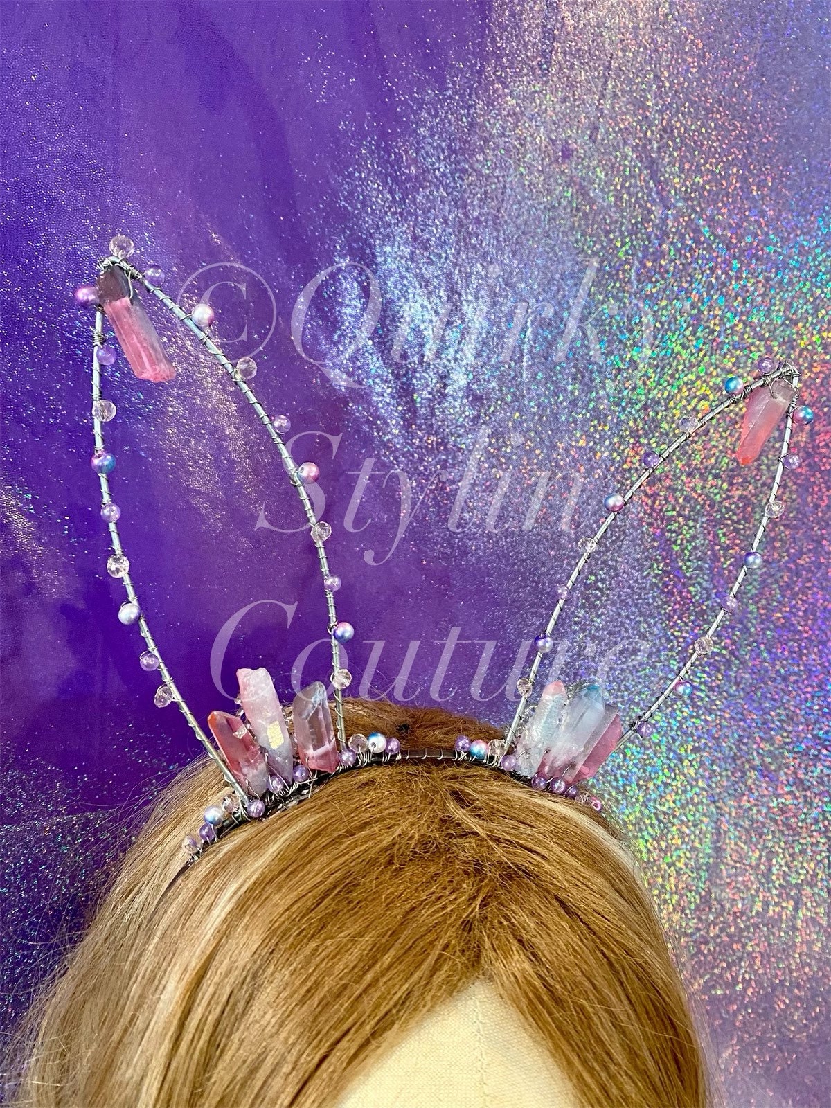 Crystal rhinestone cosmic bunny ears headband rave Summer Crystal - Sequin Bunny Ear Headband - 1 Pack main image 2