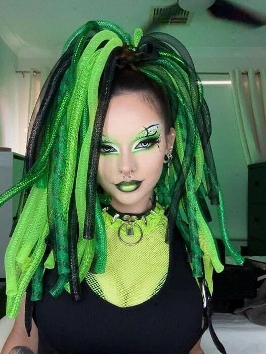Neon Green Cyber Punk Wool Dreads Green Neon Emerald City Cyberlox Hair Falls Gothic Rave  main image 3