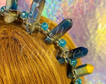 Quartz Aura Crystal Crown Blue Points Spike Headband Pastel  display picture 1