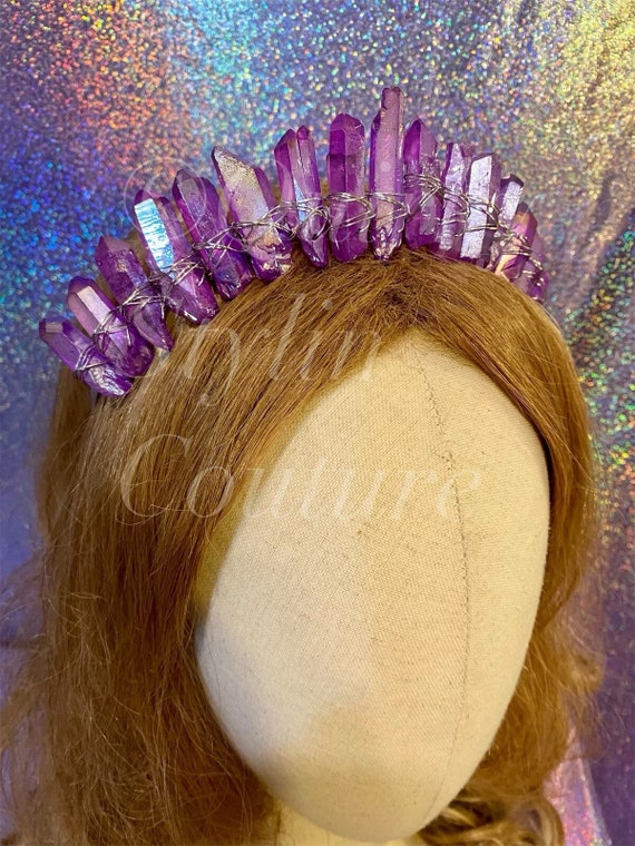 Purple Quartz Crystal Crown Rainbow Aura Shine Headband 