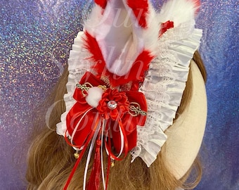 Red Fox Spirit Maid Ears Headband Lace Kanzashi Headpiece  display picture 3