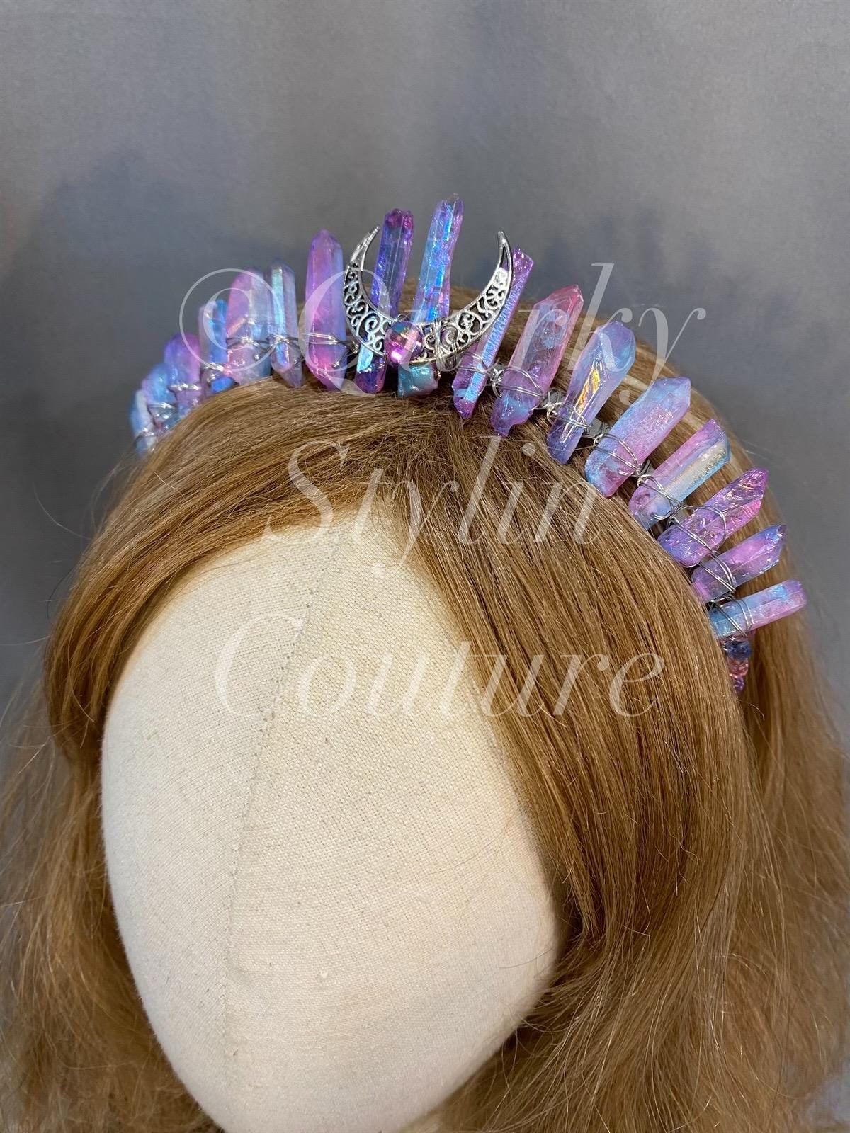 Quartz Aura Crystal Crown Moon Star Headband Pastel Galaxy  display picture 2