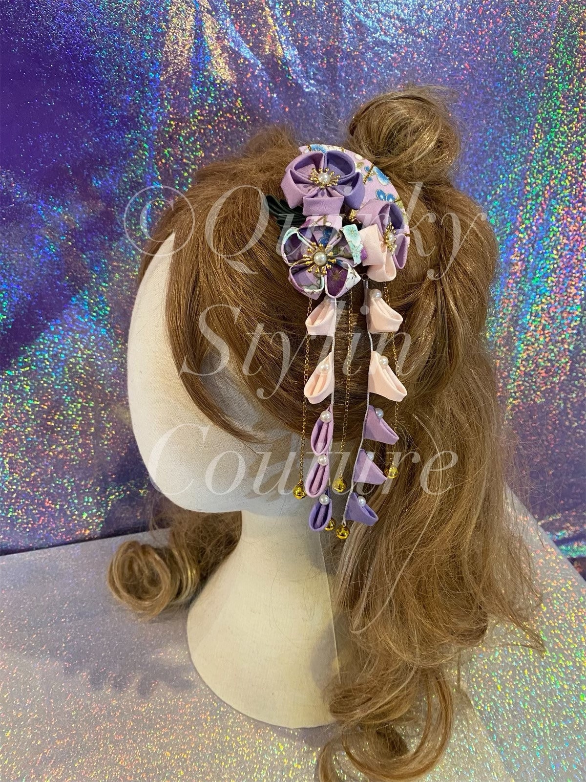 ☆ glass accessory ☆ hair accessory Kanzashi Hair Clip Cherry Blossom Floral Pearl Lavender Purple