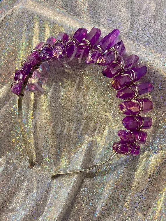 Purple Quartz Crystal Crown Rainbow Aura Shine Headband  display picture 3