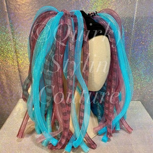 Pink blue Cyberlox hair falls gothic rave cyberpunk festival pastelgoth accessory dread falls cybergoth doof dreadlock headpiece raver wig