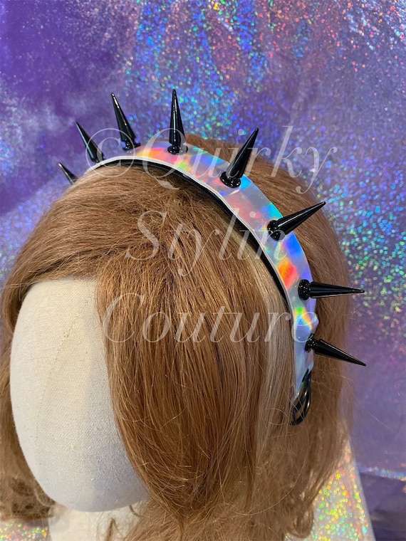 Hologram Silver & Black Spikes Headband Spike Gothic Studs  display picture 1