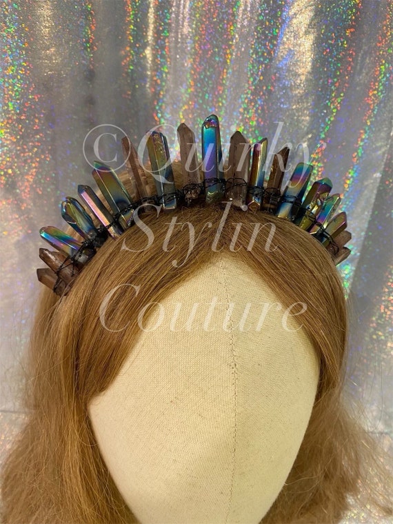 Dark Rainbow Smokey Quartz Crystal Crown Aura Headband  display picture 2