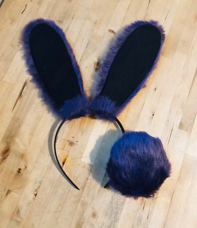 Purple & black Bunny rabbit ears and tail set posable cosplay Etsy