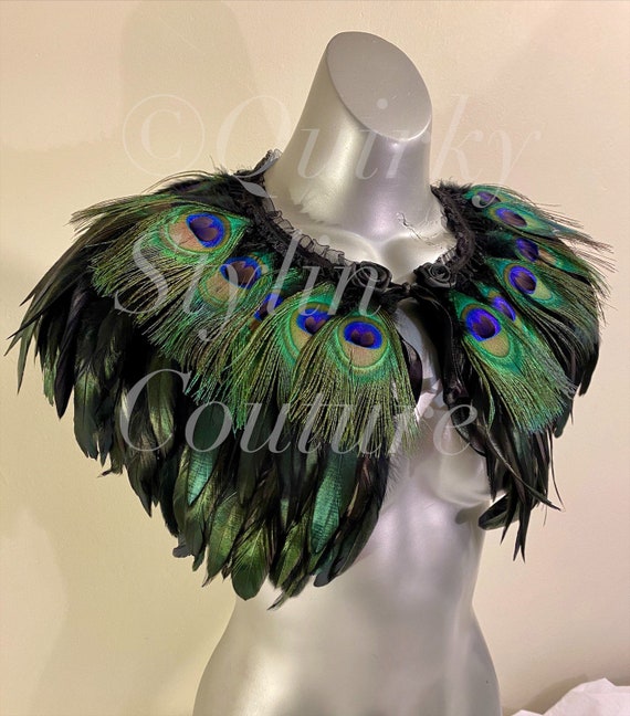 Pavo real negro Cuello de plumas dramático capa gótica rave festival  steampunk larp shawl glamour pinup fairy burlesque statement pieza de  hombro -  México